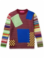 The Elder Statesman - Moyen Patchwork Mercerised Wool and Cashmere-Blend Sweater - Burgundy