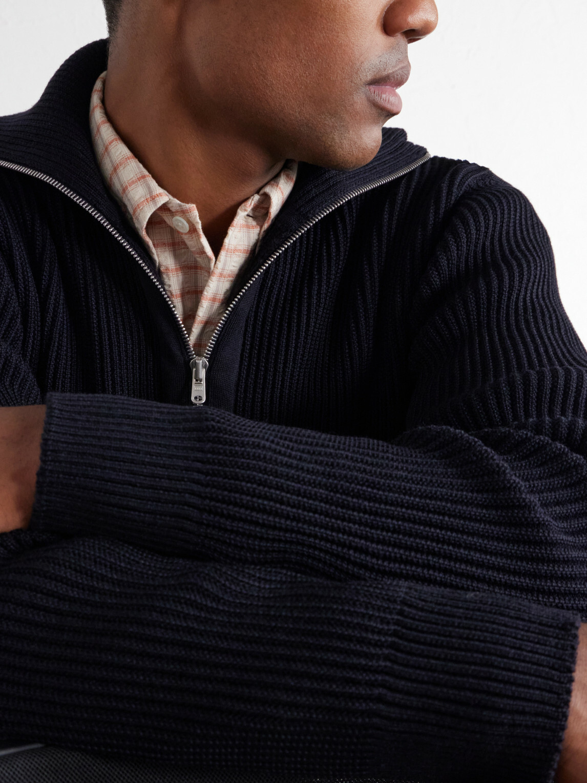 S.N.S. Herning - Fender Ribbed Wool Half-Zip Sweater - Blue