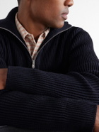 S.N.S. Herning - Fender Ribbed Wool Half-Zip Sweater - Blue