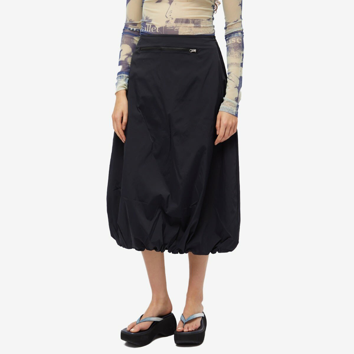 【SATIIIZ】Teshin nylon string skirt The Open Product Women's Nylon String Skirt in Black Navy