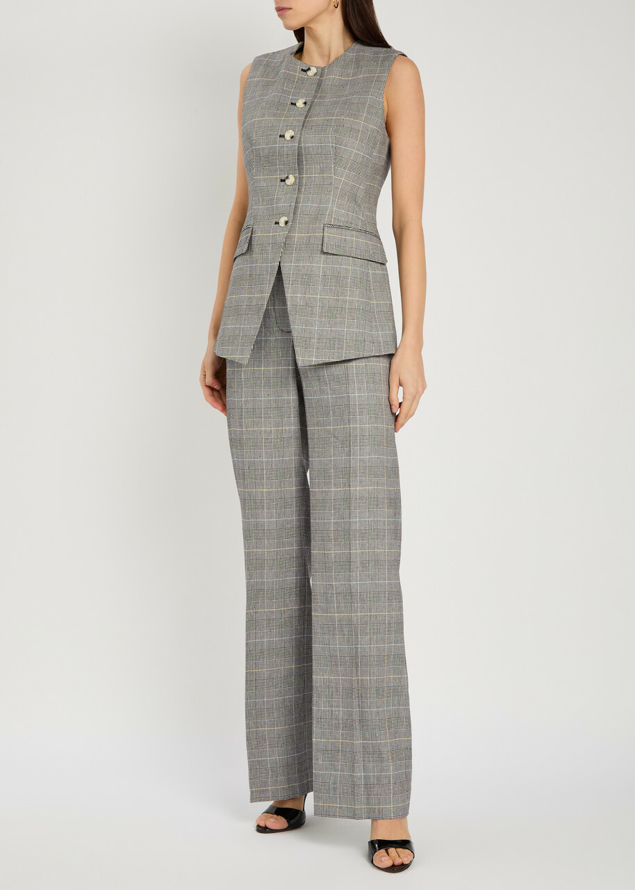 Veronica Beard Lois Checked Linen-blend Vest Black