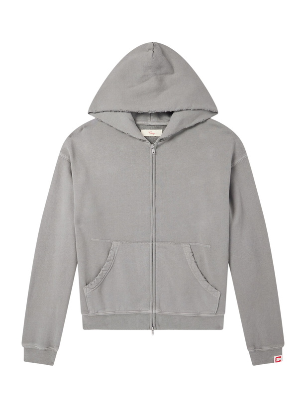 Photo: Cherry Los Angeles - Distressed Cotton-Fleece Zip-Up Hoodies - Gray