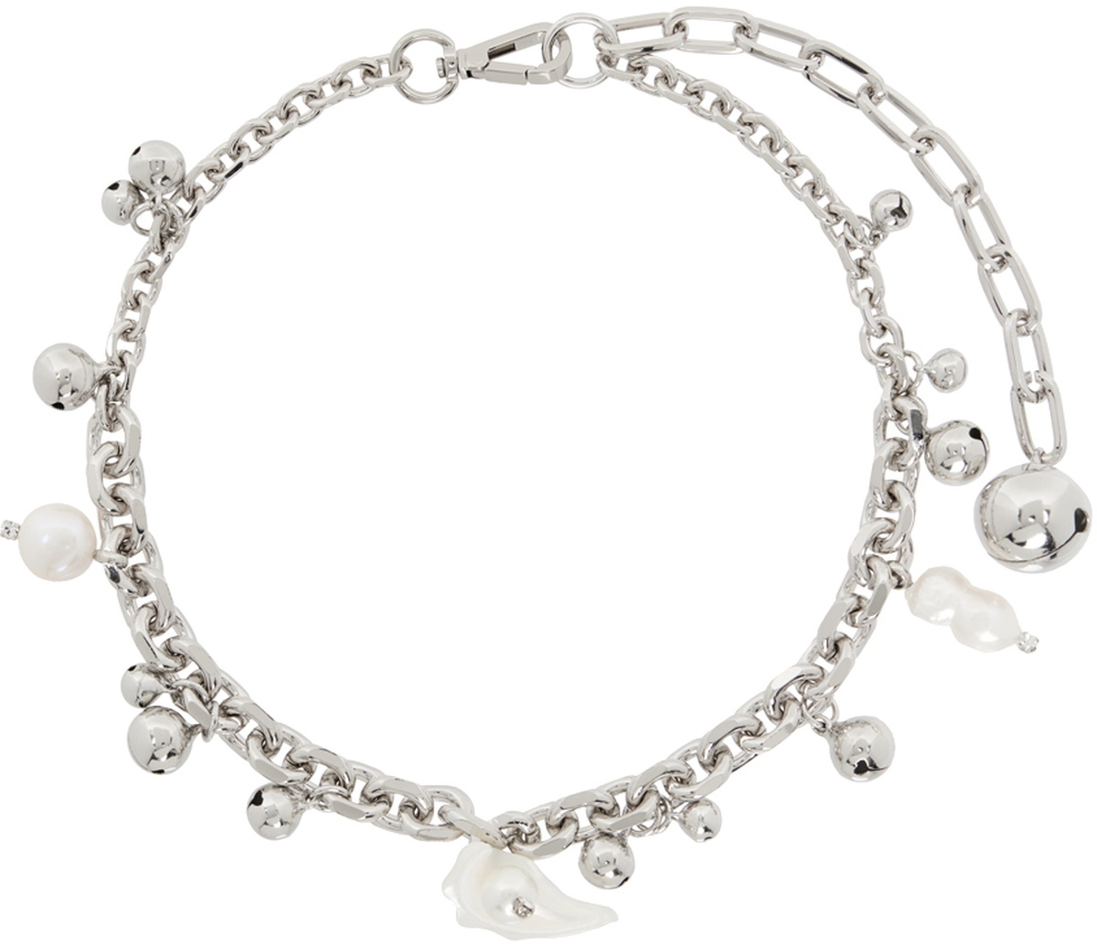 Simone Rocha Silver Bell Charm & Pearl Chain Necklace