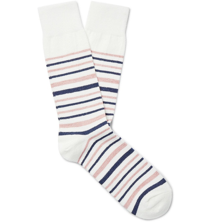 Photo: MR P. - Striped Cotton-Blend Socks - White
