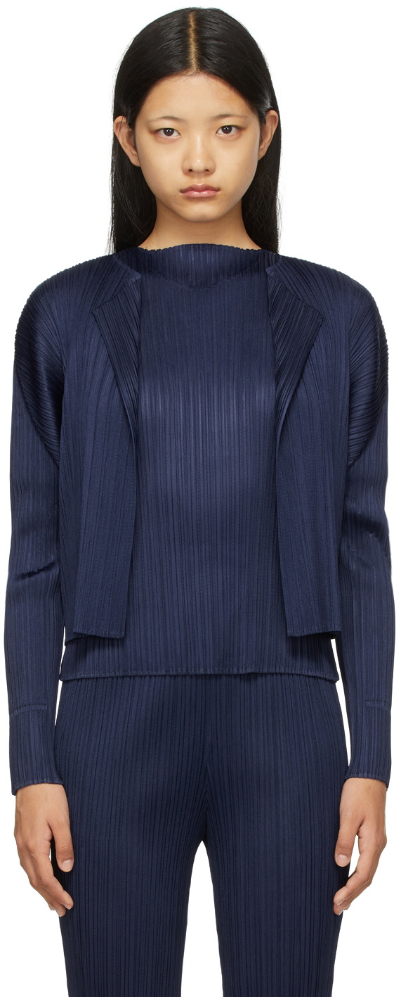 Pleats Please Issey Miyake Navy Monthly Colors July Cardigan