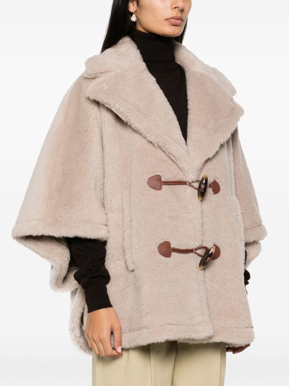 ポンチョ・ケープ MAX MARA CAPPUCCINO WOOL HILDESTD CAPE Max Mara Cape HILDE Wool Poncho Jacquard Logo Fringed Hem
