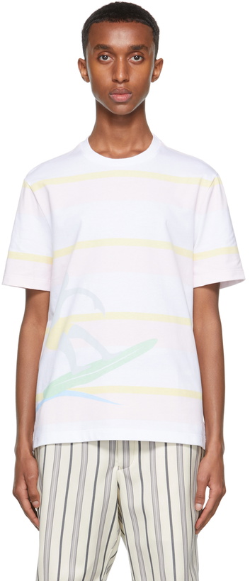 Photo: Thom Browne White & Pink Striped Surfer Icon T-Shirt