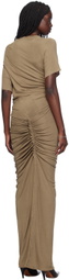 Atlein Brown Asymmetric Ruched Maxi Dress