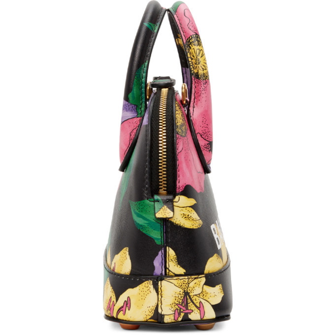 new BALENCIAGA Ville XXS black floral logo print top handle crossbody bag