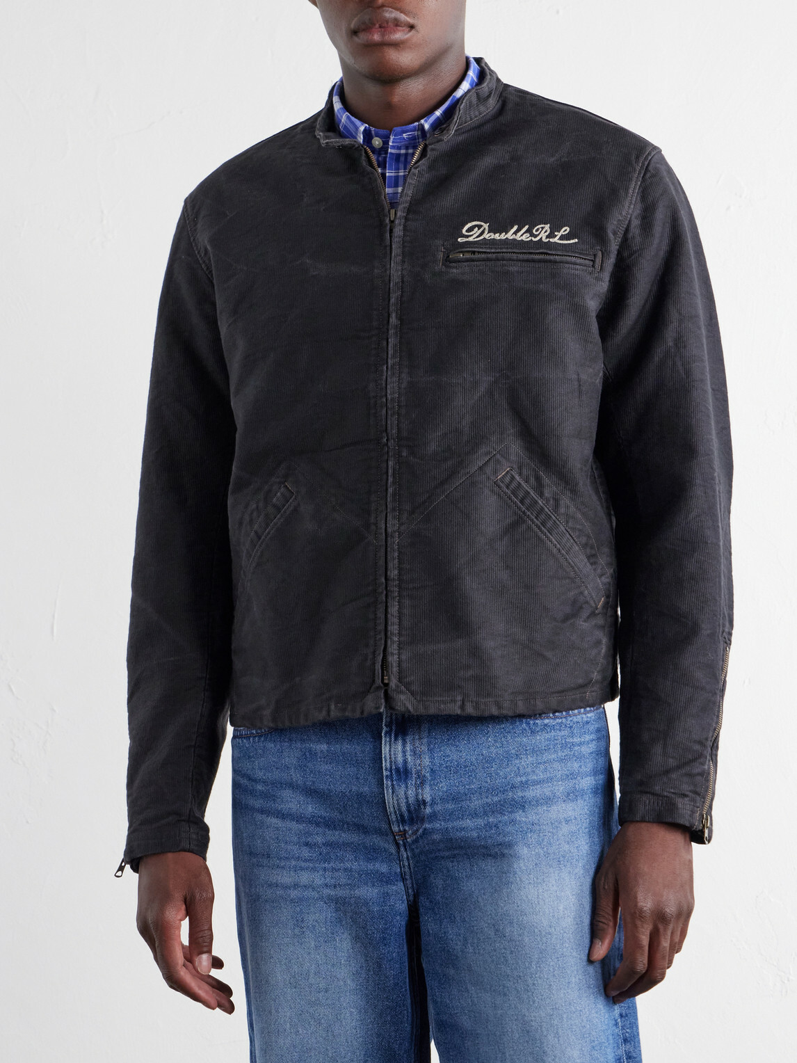 RRL - Logo-Embroidered Cotton Bomber Jacket - Black