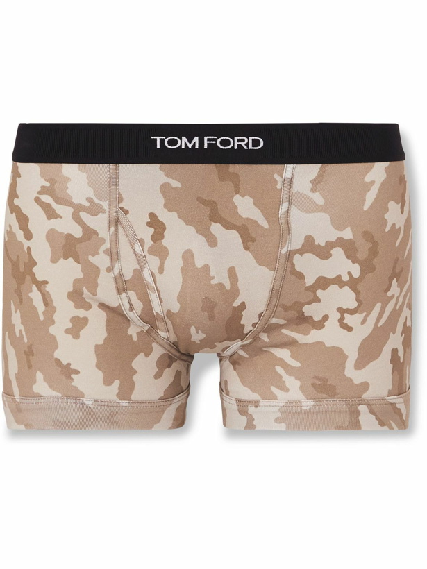 Photo: TOM FORD - Camouflage-Print Stretch-Cotton Boxer Briefs - Brown