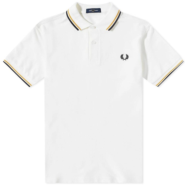 Photo: Fred Perry Authentic Men's Slim Fit Twin Tipped Polo Shirt in Snow White/Gold