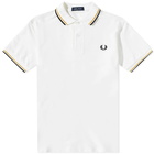 Fred Perry Authentic Men's Slim Fit Twin Tipped Polo Shirt in Snow White/Gold