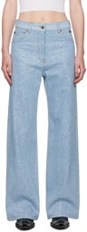 MSGM Blue Wide-Leg Glitter Jeans