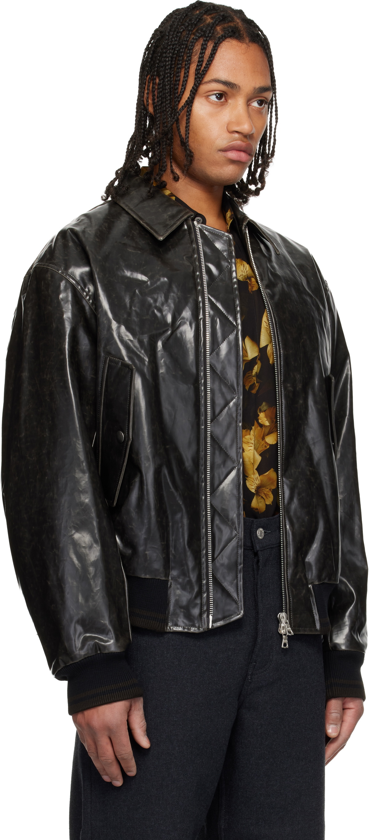 Dries Van Noten Black Padded Faux-Leather Bomber Jacket Dries Van