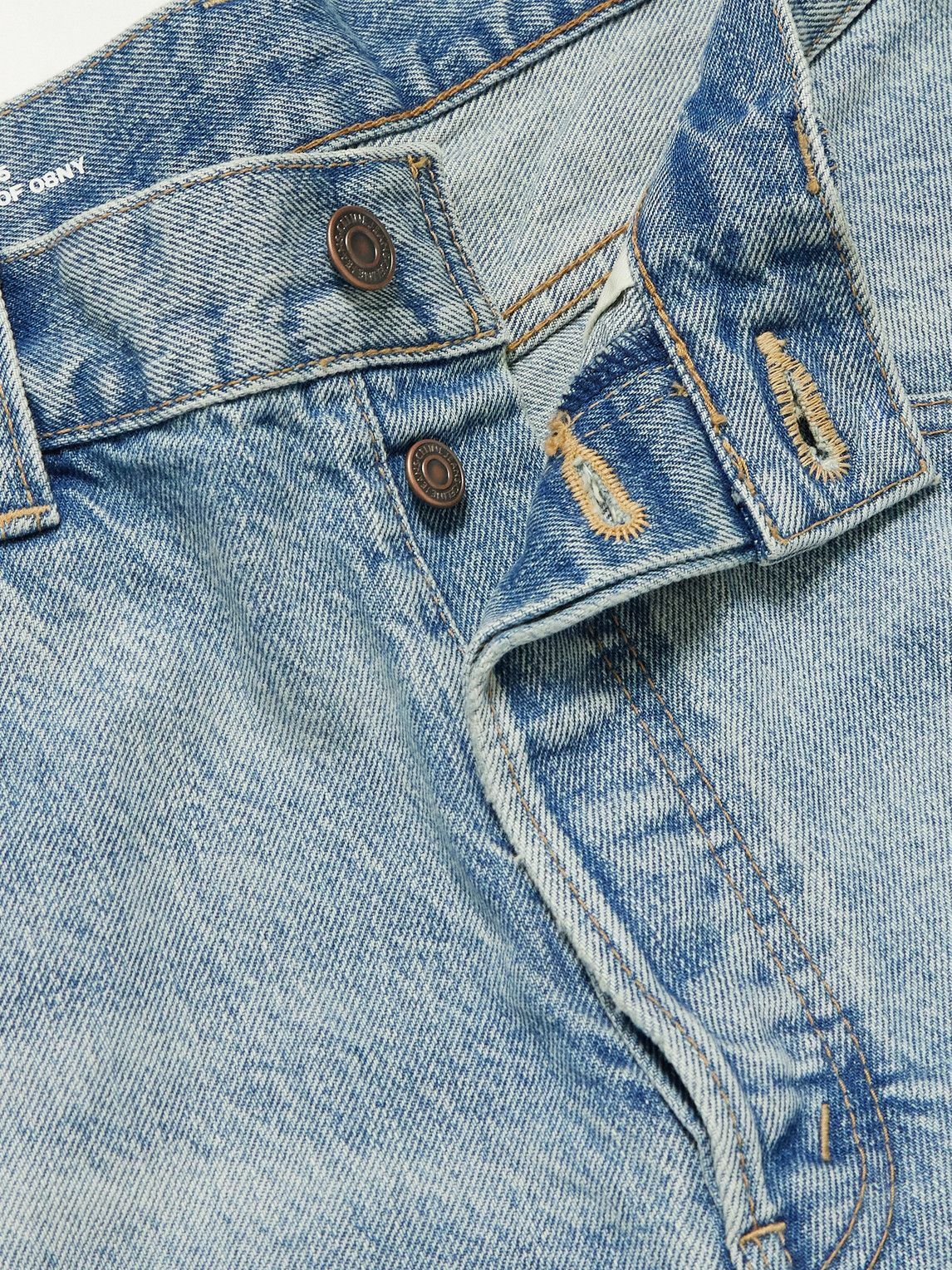 CELINE - Straight-Leg Frayed Denim Bermuda Shorts - Blue