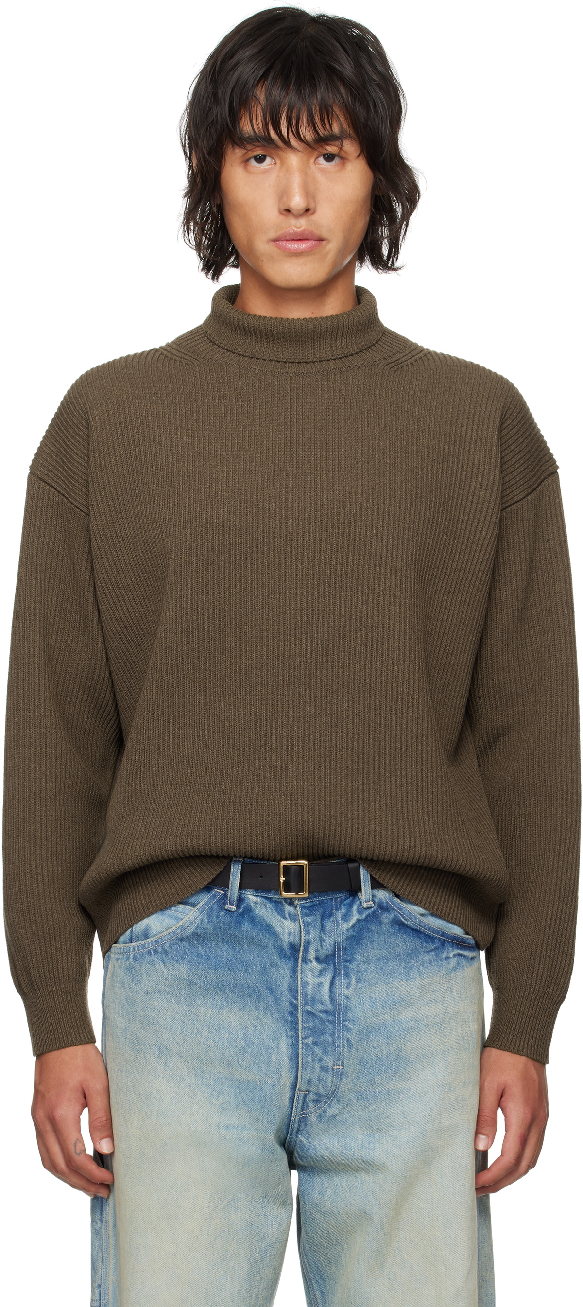 AURALEE Brown Super Fine Wool Turtleneck