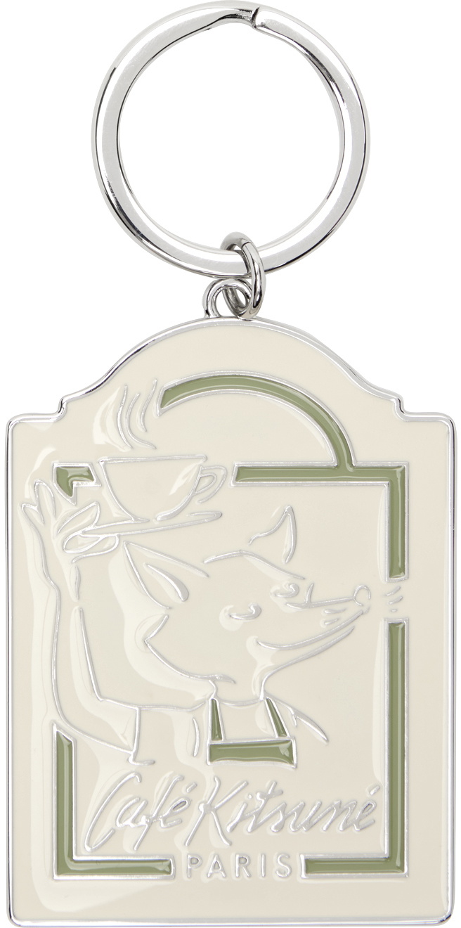 Maison Kitsuné Silver & Off-White 'Café Kitsuné' Fox Keychain