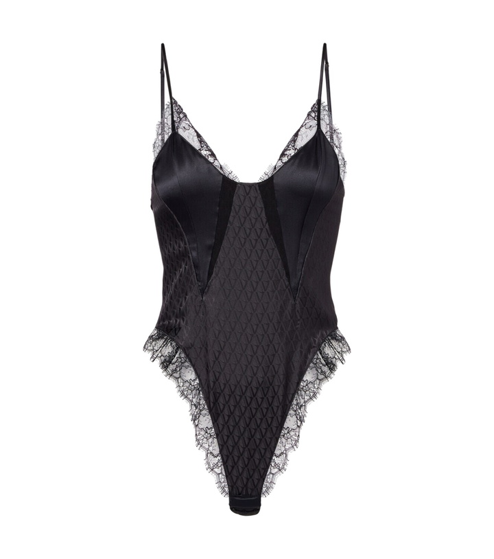 Photo: Versace Lace-trimmed silk-blend satin bodysuit