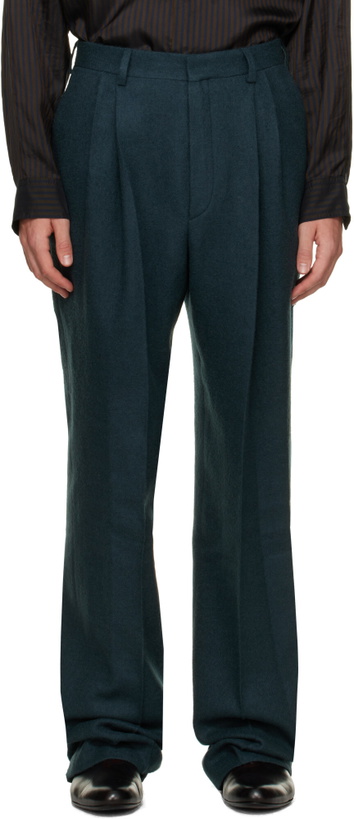 Photo: Dries Van Noten Green Pleated Wool Trousers