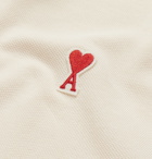 AMI - Logo-Appliquéd Cotton-Pique Polo Shirt - Off-white