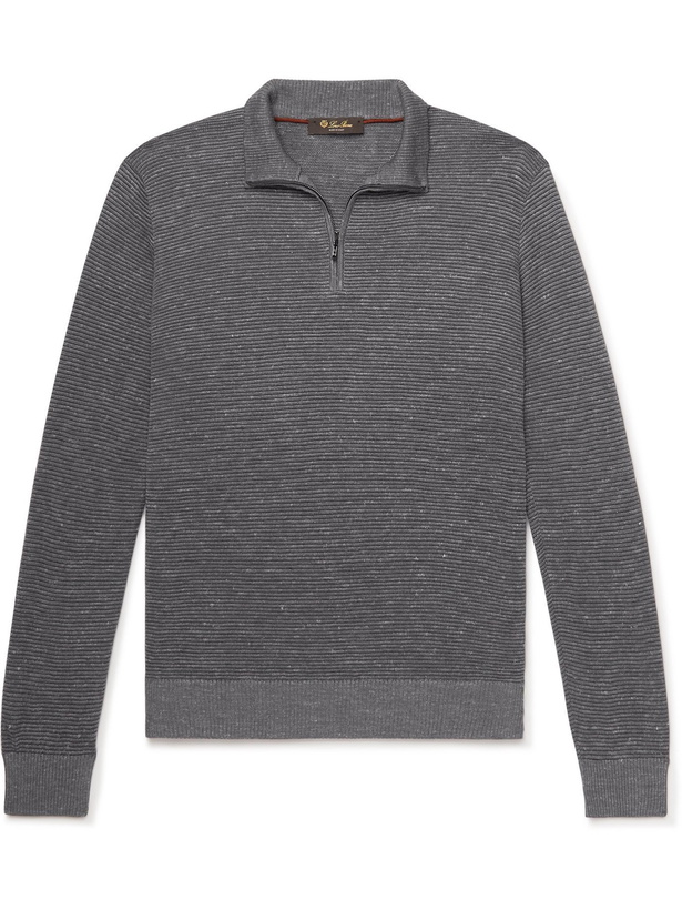 Photo: LORO PIANA - Slim-Fit Ribbed Silk, Cashmere and Linen-Blend Half-Zip Sweater - Blue