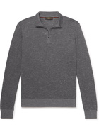 LORO PIANA - Slim-Fit Ribbed Silk, Cashmere and Linen-Blend Half-Zip Sweater - Blue