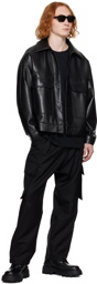 Lownn Black Relaxed Fit Faux-Leather Jacket