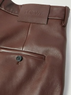 LOEWE - Straight-Leg Pleated Leather Tousers - Brown