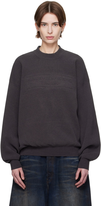 Photo: Alexander Wang Gray Logo-Embossed Ribbed Sweater