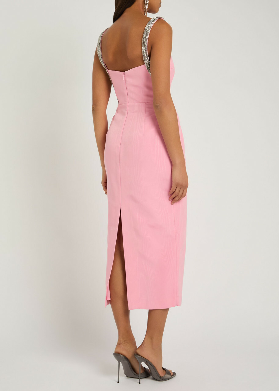 Rebecca Vallance Amaro Crystal-embellished Satin Midi Dress Pink