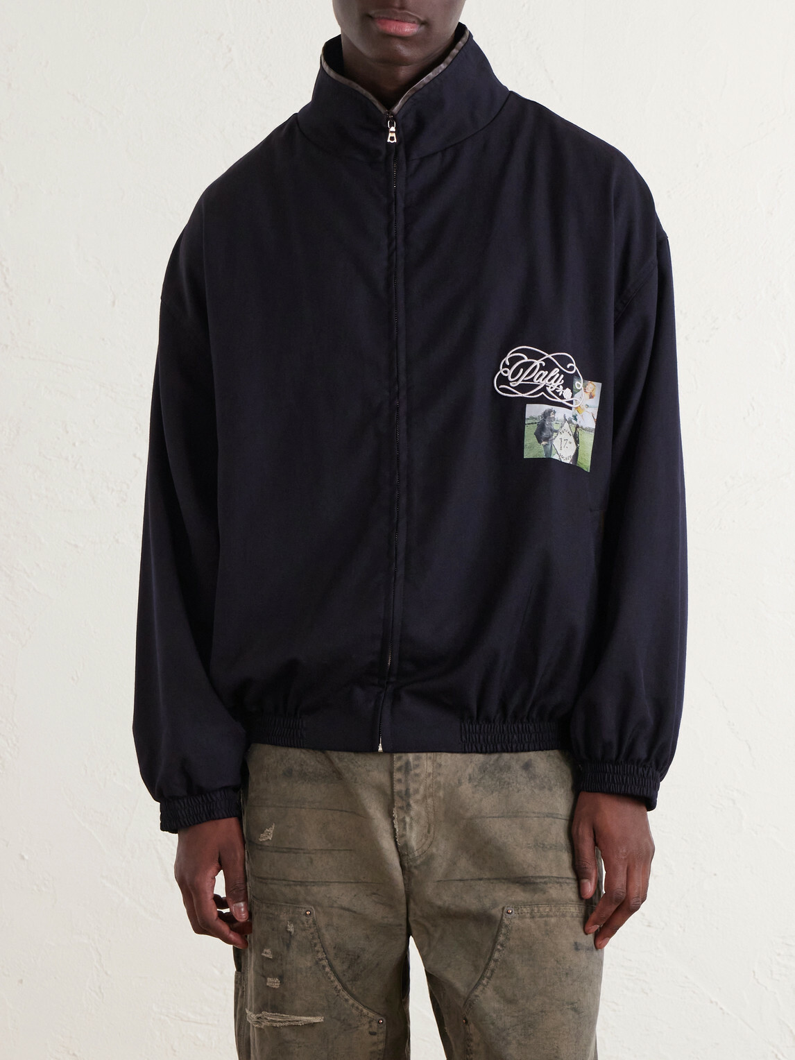 Paly Hollywood - Logo-Embroidered Printed Wool-Blend Zip-Up Jacket - Blue
