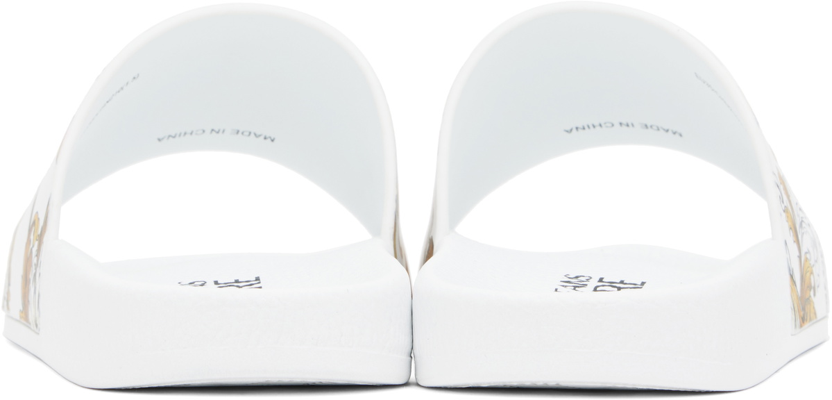 Versace Jeans Couture White & Gold Outline Barocco Pool Slides