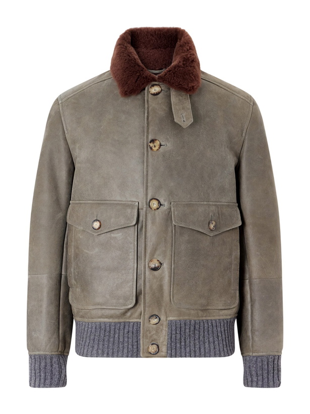 Photo: Brunello Cucinelli - Shearling Bomber Jacket - Green