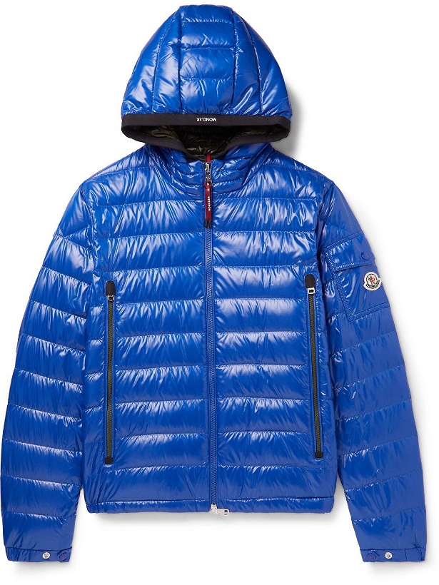 Photo: Moncler - Galion Logo-Appliquéd Quilted Glossed-Shell Hooded Down Jacket - Blue