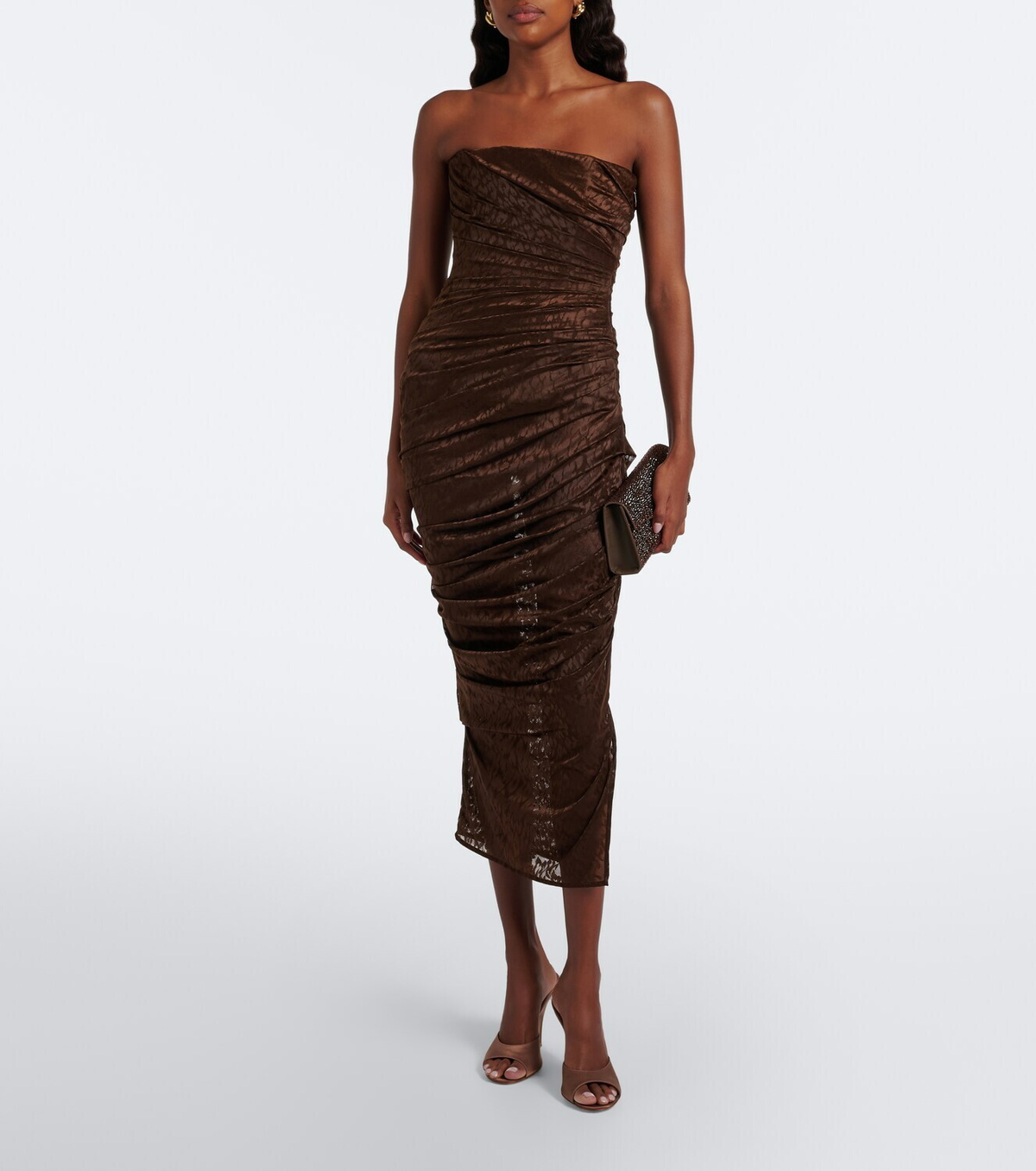Alex Perry Leopard-print ruched lace midi dress
