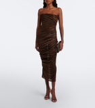 Alex Perry Leopard-print ruched lace midi dress