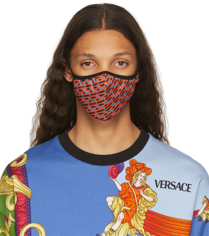 Photo: Versace Red & Blue Logo Face Mask