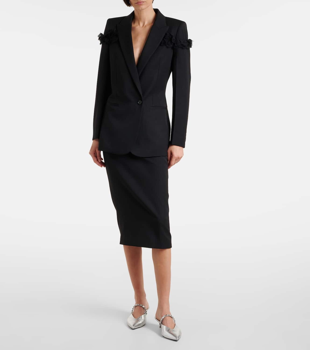 McQueen Buttoned lace-trimmed wool pencil skirt