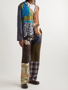 Marine Serre - Wide-Leg Patchwork Printed Upcycled Silk-Satin and Twill Drawstring Trousers - Multi