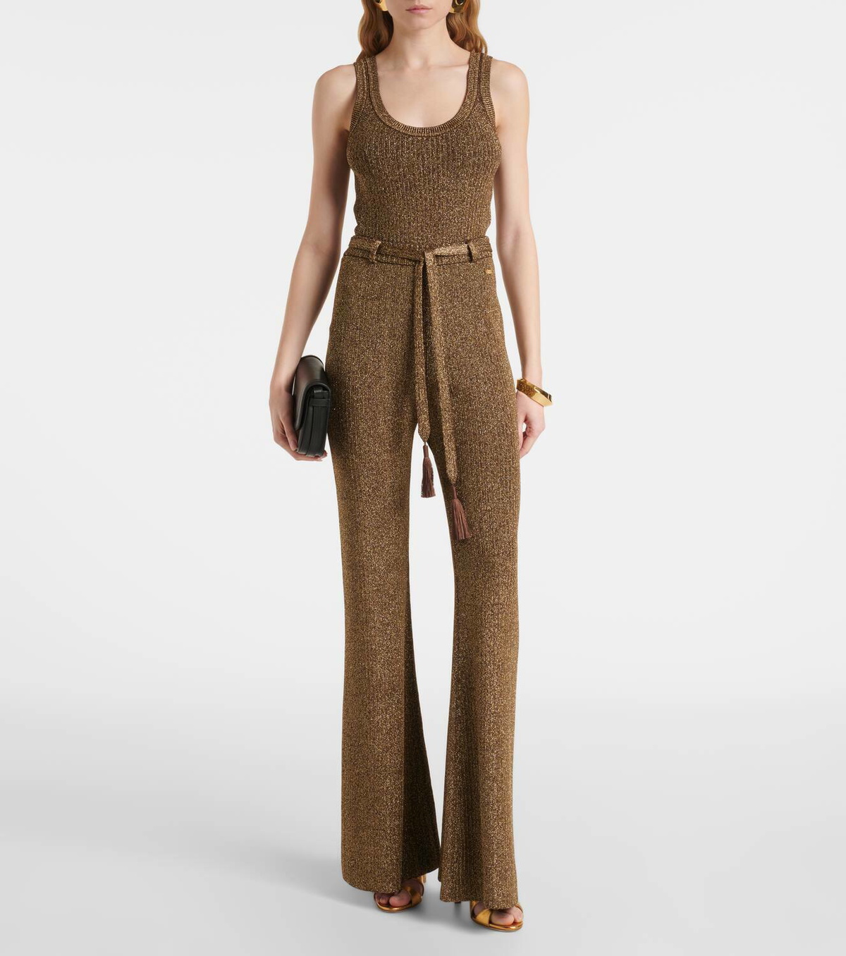 Tom Ford Ribbed-knit lamé tank top