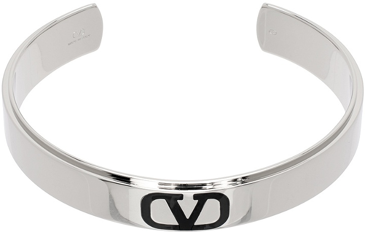 Photo: Valentino Garavani Silver & Black VLogo Signature Cuff Bracelet