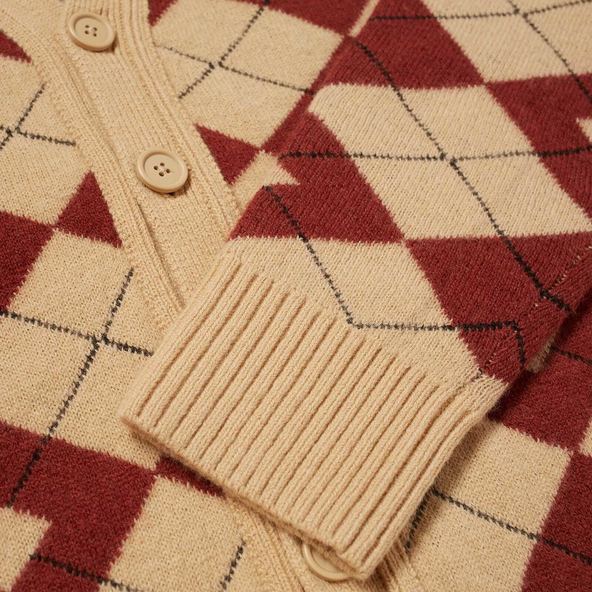 Acne Studios Kwanny Argyle Face Cardigan in Biscuit Beige/Deep Red