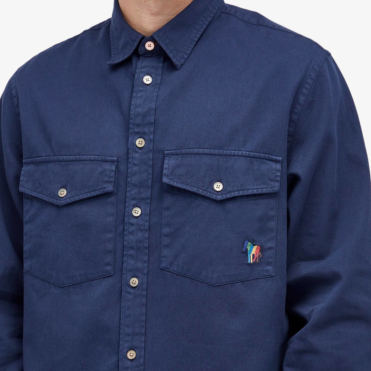 Paul Smith Men's 2-Pocket Broadstripe Zebra Shirt in Navy