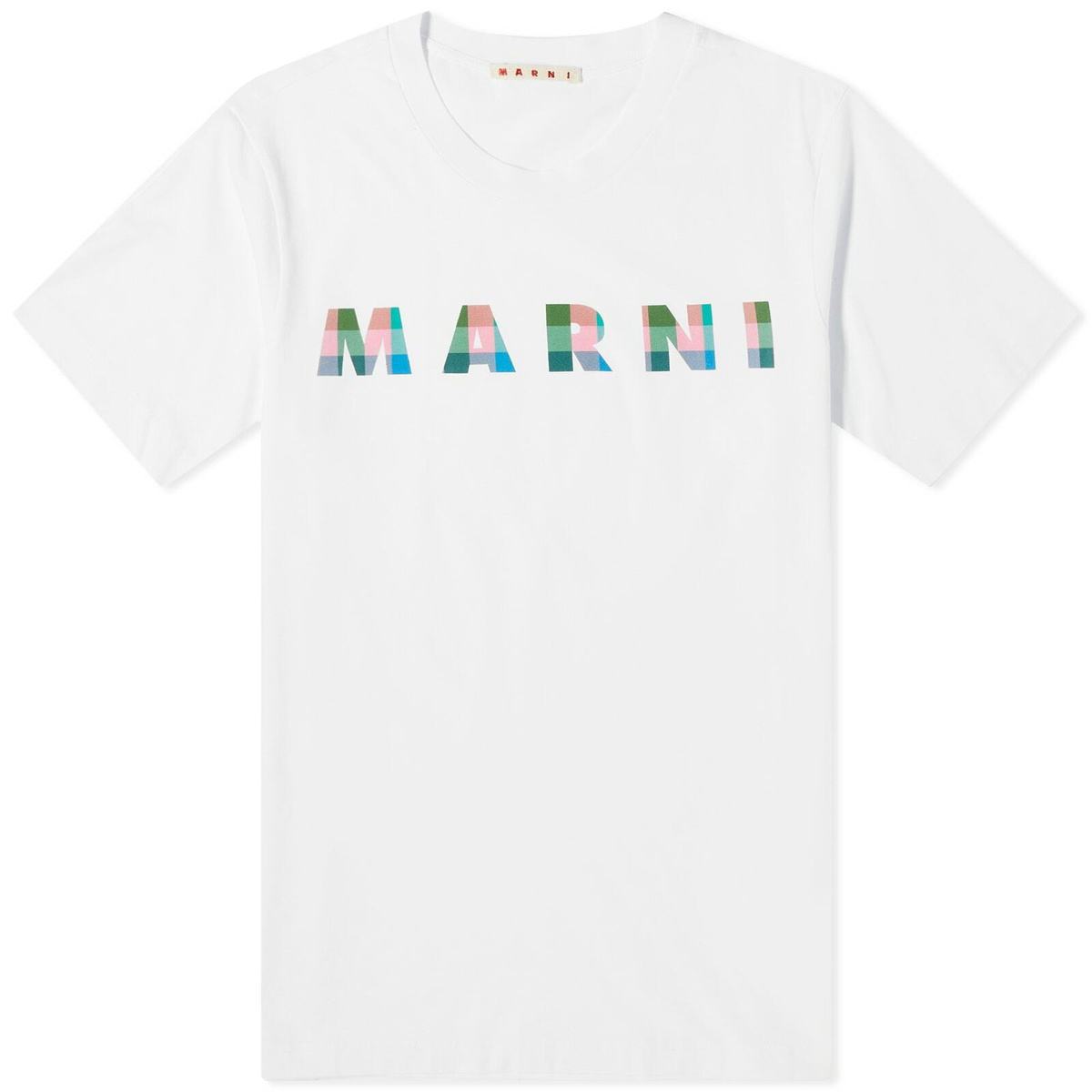 Marni Men's Gingham Logo T-Shirt in Lily White Marni