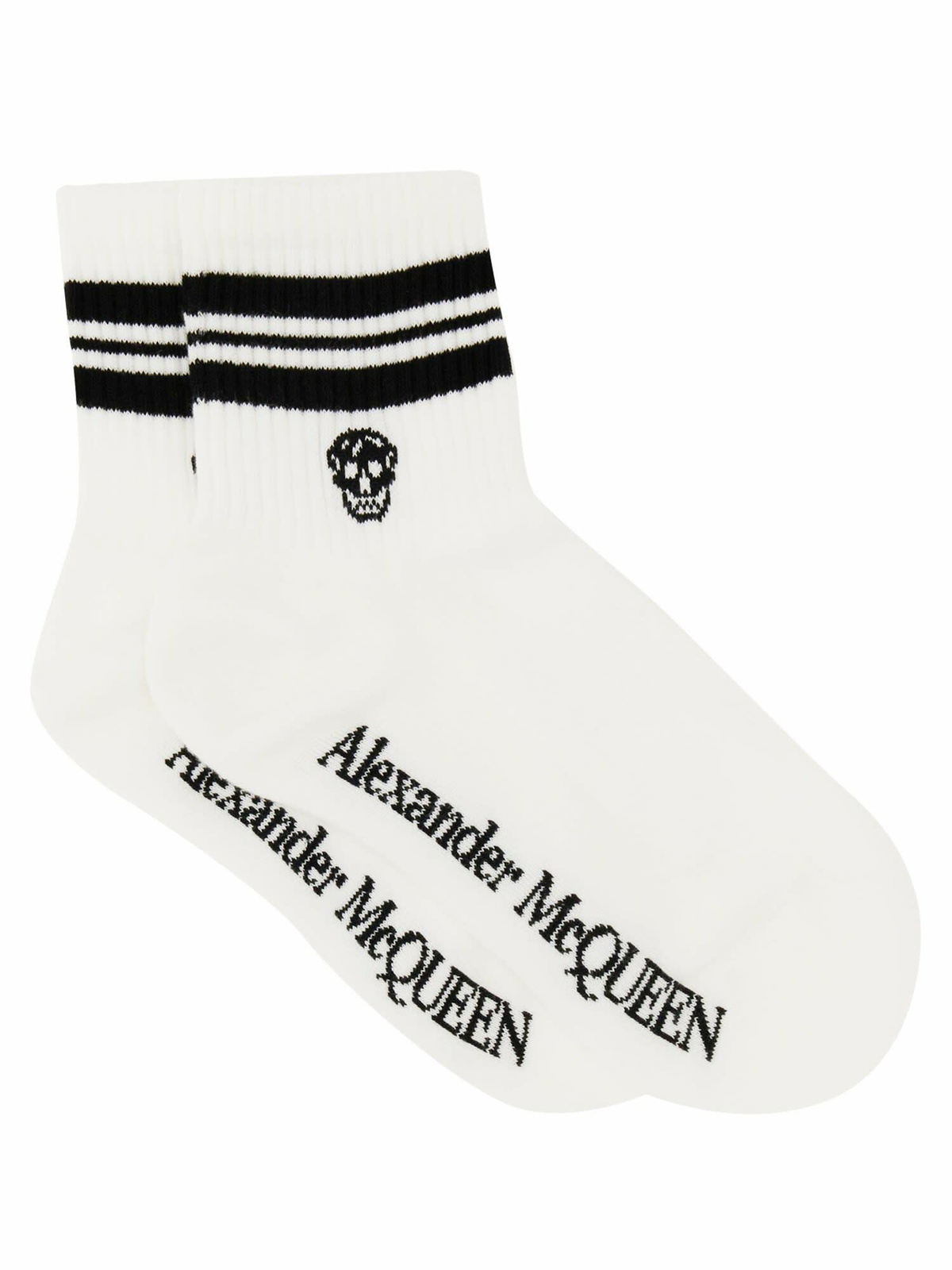 Alexander McQueen White & Black Logo Ankle Socks Alexander