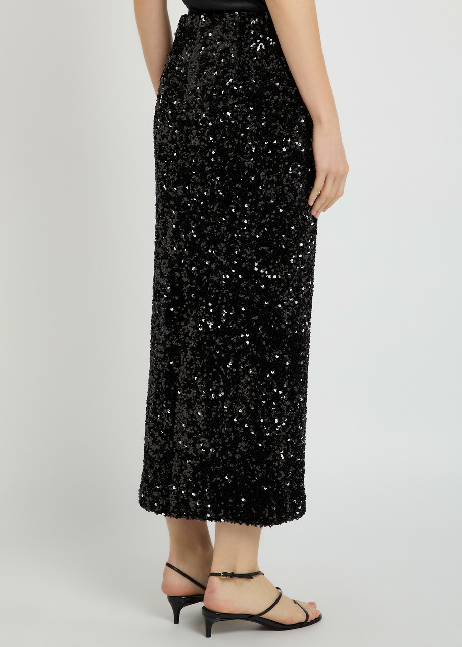 Vince Sequin-embellished Velvet Midi Skirt Black