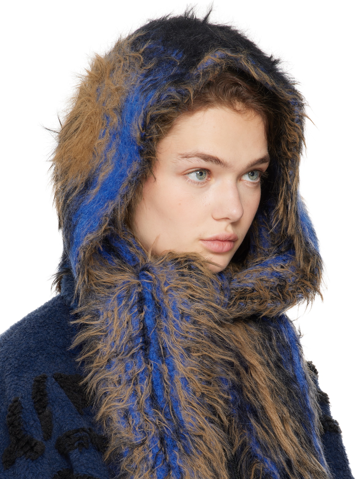 Y/Project Black & Blue Hairy Gradient Hooded Scarf Y/Project
