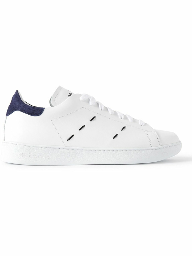 Photo: Kiton - Suede-Trimmed Embroidered Logo-Print Leather Sneakers - White
