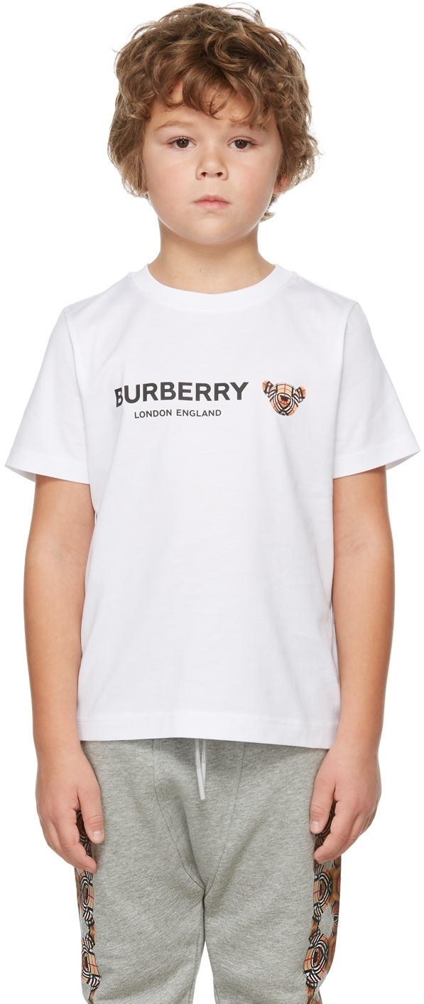 Burberry Kids White Thomas Bear Motif T-Shirt Burberry